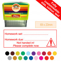 Homework set / due / Not handed in / .. complete School Stamp 